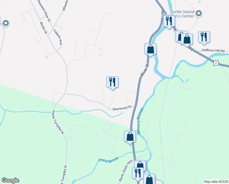 map of restaurants, bars, coffee shops, grocery stores, and more near 91 Forest Drive in Montpelier