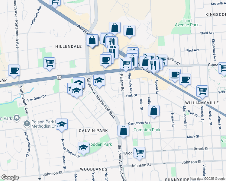 map of restaurants, bars, coffee shops, grocery stores, and more near 11 Wright Crescent in Kingston