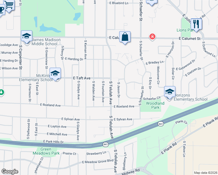 map of restaurants, bars, coffee shops, grocery stores, and more near 1540 East Plaza Drive in Appleton