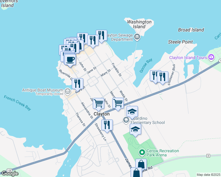 map of restaurants, bars, coffee shops, grocery stores, and more near 529 Merrick Street in Clayton