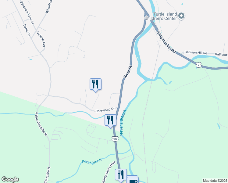 map of restaurants, bars, coffee shops, grocery stores, and more near 367 River Street in Montpelier