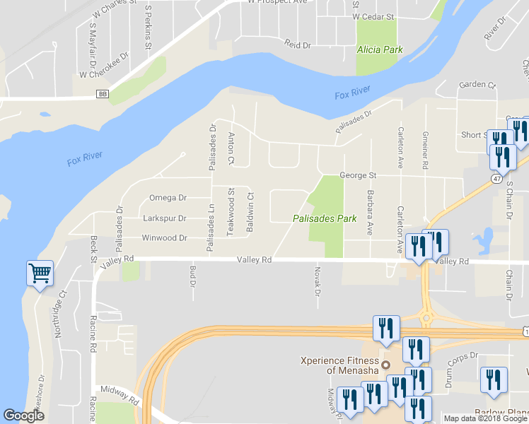 map of restaurants, bars, coffee shops, grocery stores, and more near 144 Stanton Circle in Appleton