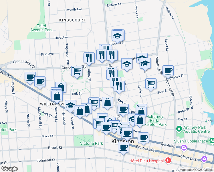 map of restaurants, bars, coffee shops, grocery stores, and more near 149 Pine Street in Kingston