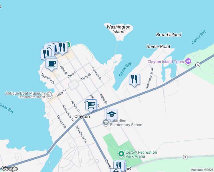 map of restaurants, bars, coffee shops, grocery stores, and more near 139 Union Street in Clayton