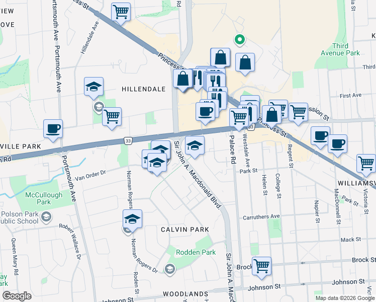 map of restaurants, bars, coffee shops, grocery stores, and more near 94 Wright Crescent in Kingston