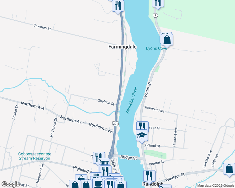 map of restaurants, bars, coffee shops, grocery stores, and more near 268 Maine Avenue in Farmingdale