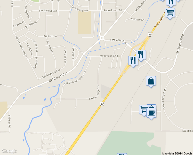 map of restaurants, bars, coffee shops, grocery stores, and more near 3985 Southwest Ben Hogan Drive in Redmond