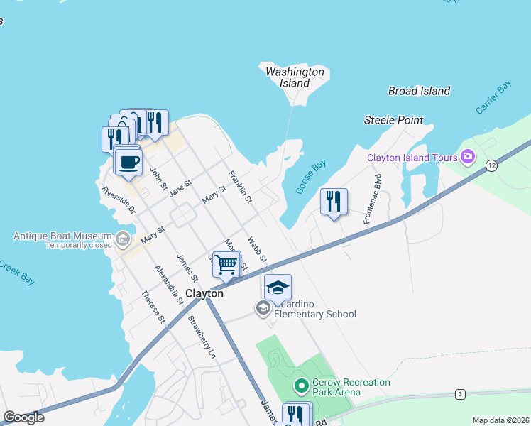 map of restaurants, bars, coffee shops, grocery stores, and more near 139 Union Street in Clayton