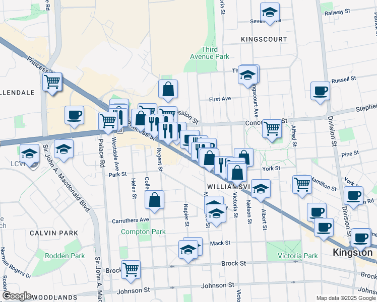map of restaurants, bars, coffee shops, grocery stores, and more near 826 Kingston 2 in Kingston