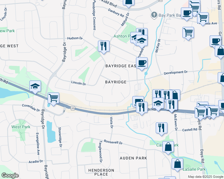 map of restaurants, bars, coffee shops, grocery stores, and more near Chesham Place in Kingston