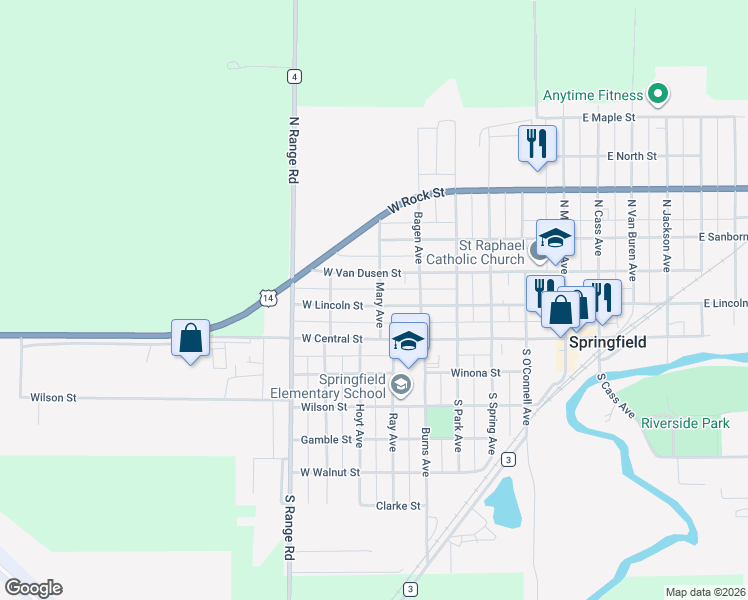map of restaurants, bars, coffee shops, grocery stores, and more near 14 Mary Avenue in Springfield