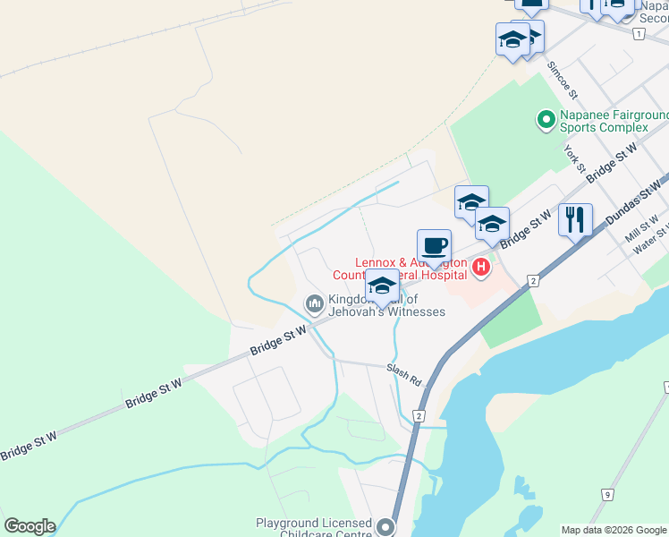 map of restaurants, bars, coffee shops, grocery stores, and more near 61 Splinter Drive in Napanee