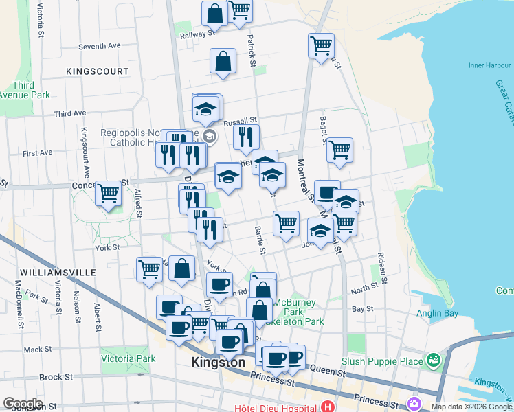 map of restaurants, bars, coffee shops, grocery stores, and more near 10 Saint Catherine Street in Kingston