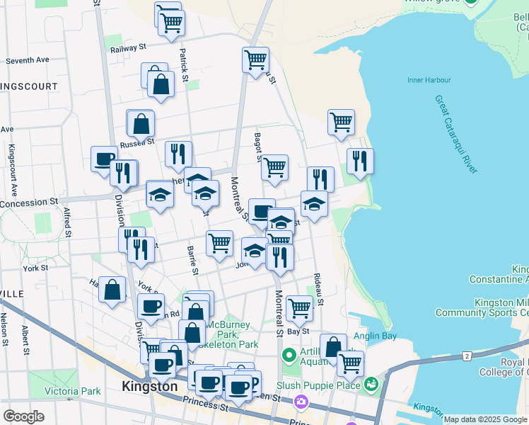 map of restaurants, bars, coffee shops, grocery stores, and more near in Kingston