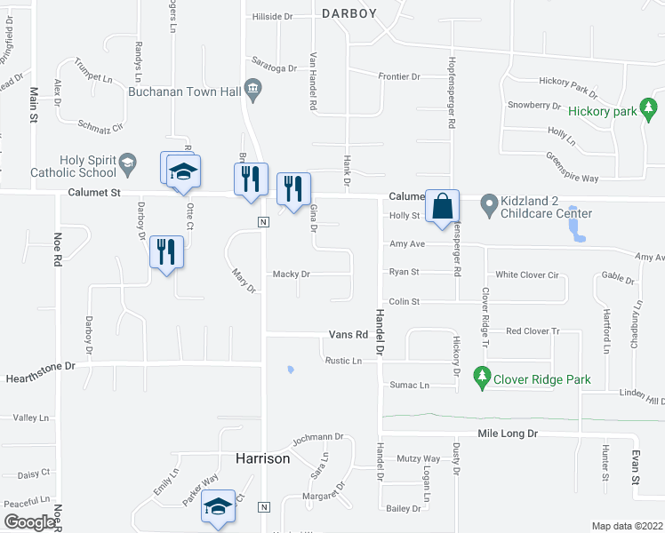 map of restaurants, bars, coffee shops, grocery stores, and more near W5630 Macky Drive in Appleton