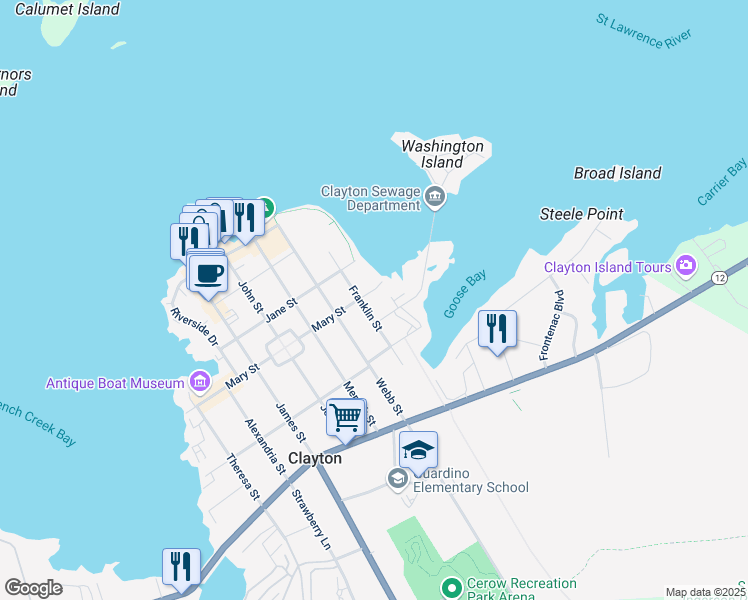 map of restaurants, bars, coffee shops, grocery stores, and more near 141 Mary St in Clayton
