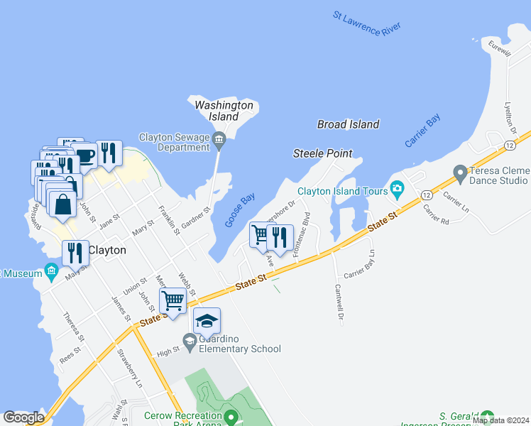 map of restaurants, bars, coffee shops, grocery stores, and more near 312 Rivershore Drive in Clayton
