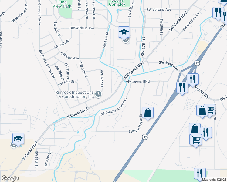 map of restaurants, bars, coffee shops, grocery stores, and more near 3818 Southwest 30th Court in Redmond