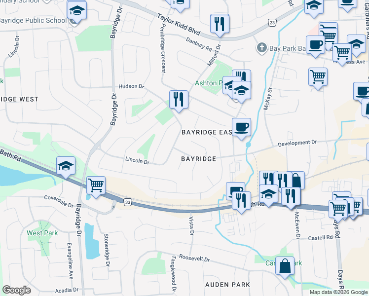 map of restaurants, bars, coffee shops, grocery stores, and more near 908 Development Drive in Kingston