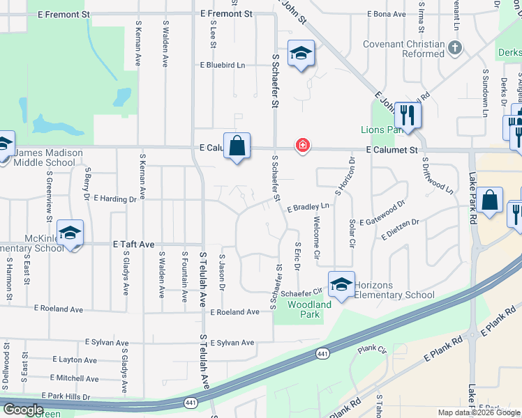 map of restaurants, bars, coffee shops, grocery stores, and more near 39 Gloria Court in Appleton