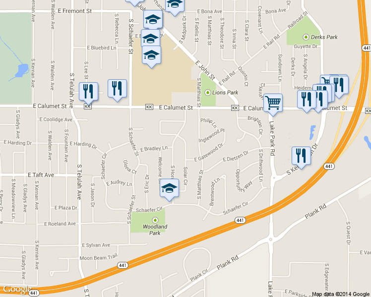 map of restaurants, bars, coffee shops, grocery stores, and more near 25 Solar Circle in Appleton