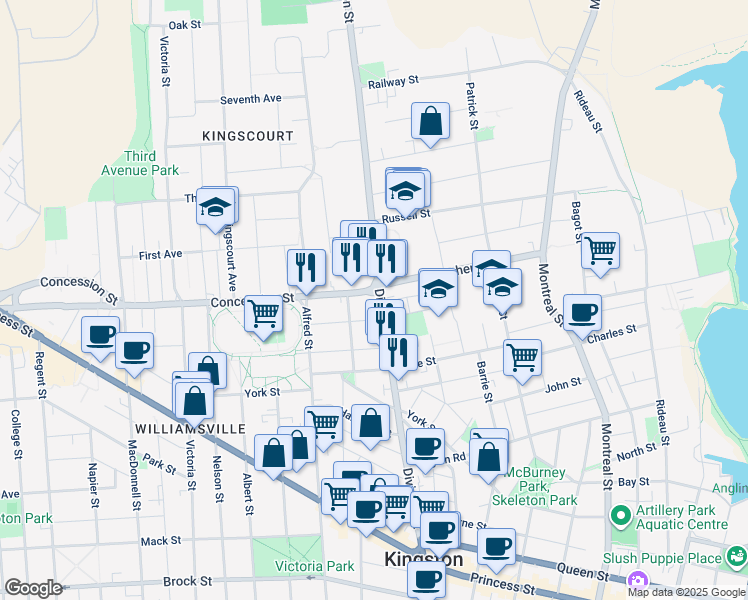 map of restaurants, bars, coffee shops, grocery stores, and more near 440 Division Street in Kingston