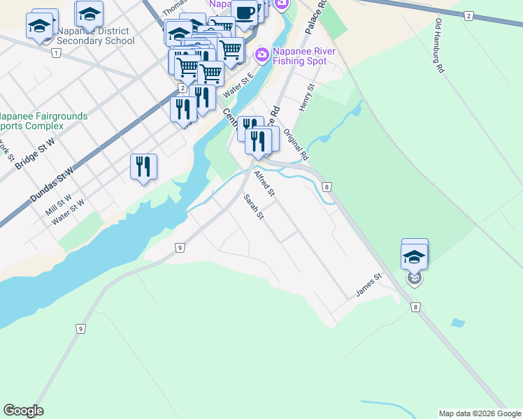map of restaurants, bars, coffee shops, grocery stores, and more near in Napanee