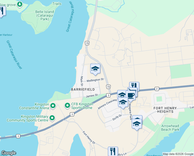 map of restaurants, bars, coffee shops, grocery stores, and more near 429 Wellington Street in Kingston