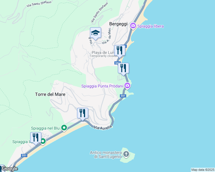 map of restaurants, bars, coffee shops, grocery stores, and more near 22 Via della Ginestra in Bergeggi