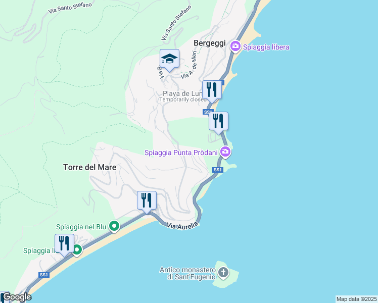 map of restaurants, bars, coffee shops, grocery stores, and more near 22 Via della Ginestra in Bergeggi