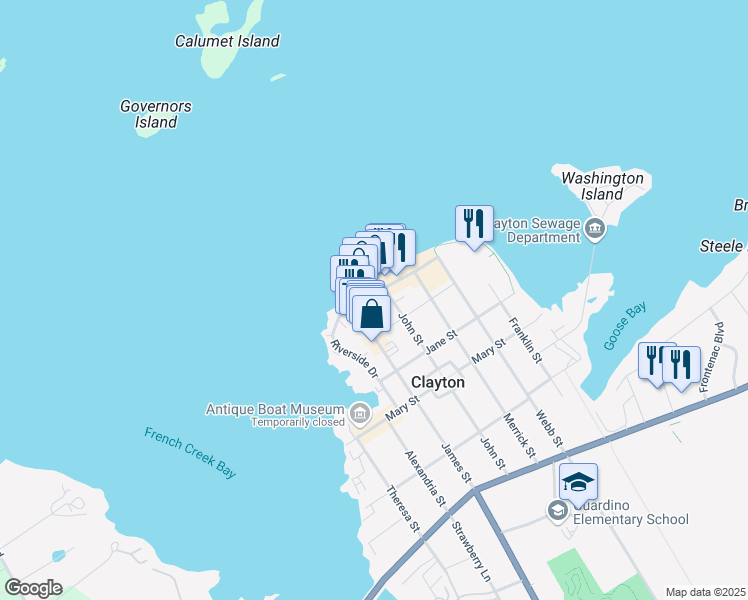 map of restaurants, bars, coffee shops, grocery stores, and more near in Clayton
