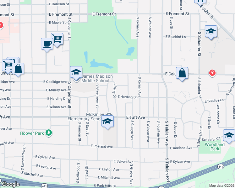 map of restaurants, bars, coffee shops, grocery stores, and more near 1221 East Hanson Drive in Appleton