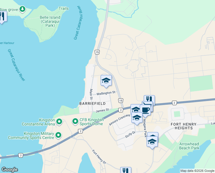 map of restaurants, bars, coffee shops, grocery stores, and more near 288 Old Kiln Crescent in Kingston