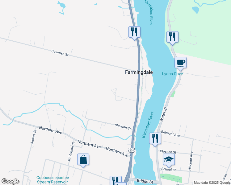 map of restaurants, bars, coffee shops, grocery stores, and more near 42 Grant Street in Farmingdale
