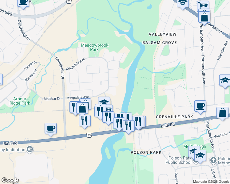 map of restaurants, bars, coffee shops, grocery stores, and more near 221 Petronella Place in Kingston