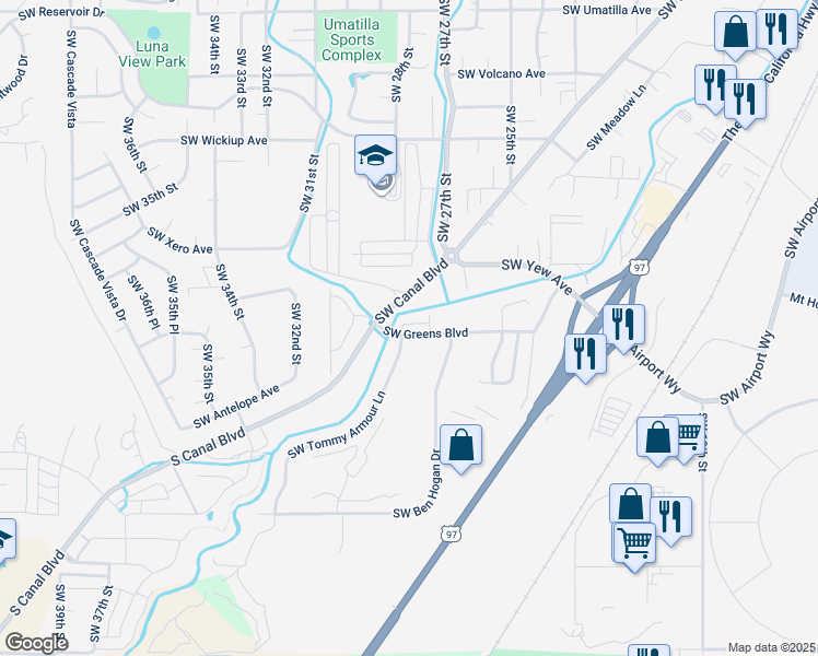 map of restaurants, bars, coffee shops, grocery stores, and more near 2755 Southwest Greens Boulevard in Redmond
