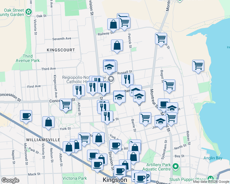map of restaurants, bars, coffee shops, grocery stores, and more near 137 Stephen Street in Kingston