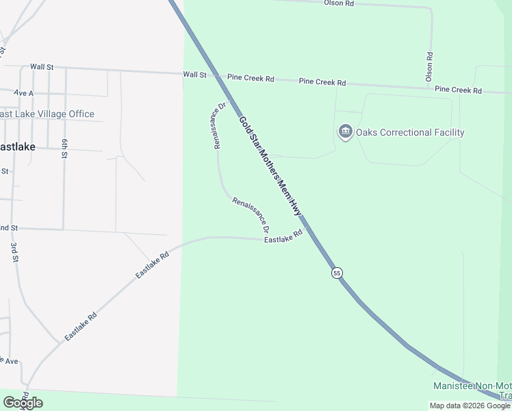 map of restaurants, bars, coffee shops, grocery stores, and more near Renaissance Drive in Manistee