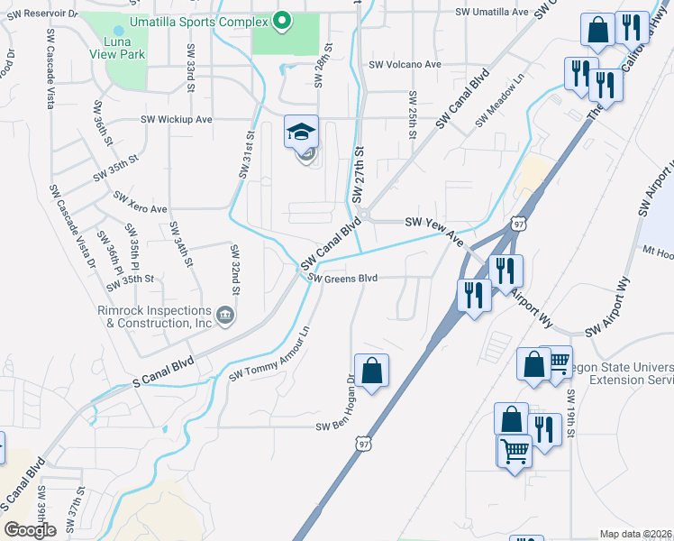 map of restaurants, bars, coffee shops, grocery stores, and more near 2755 Southwest Greens Boulevard in Redmond