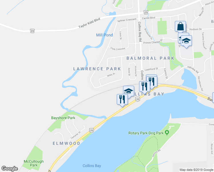 map of restaurants, bars, coffee shops, grocery stores, and more near 647 Aylmer Crescent in Kingston