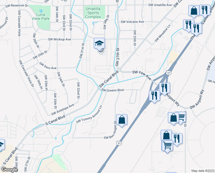 map of restaurants, bars, coffee shops, grocery stores, and more near 2755 Southwest Greens Boulevard in Redmond