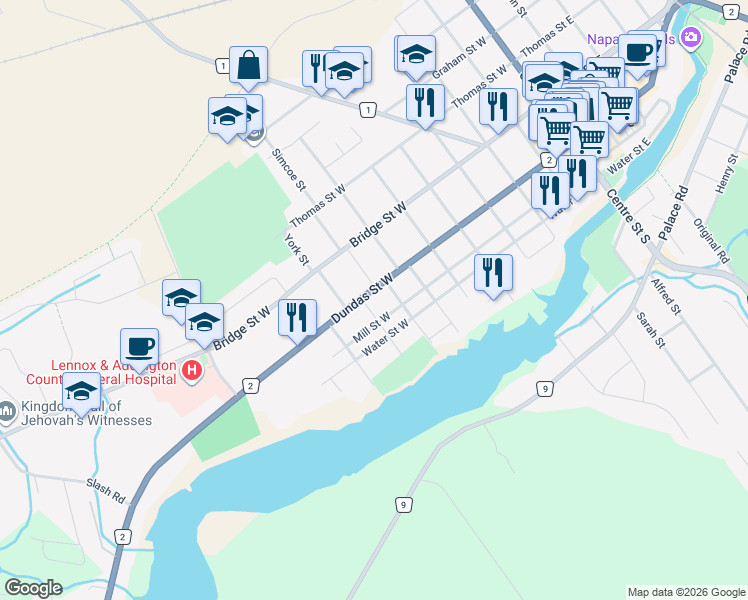 map of restaurants, bars, coffee shops, grocery stores, and more near in Napanee
