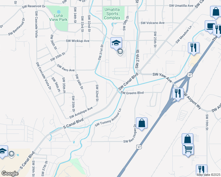 map of restaurants, bars, coffee shops, grocery stores, and more near 3653 Southwest 29th Street in Redmond