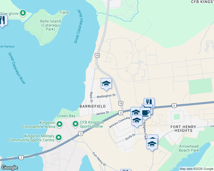 map of restaurants, bars, coffee shops, grocery stores, and more near 272 Old Kiln Crescent in Kingston