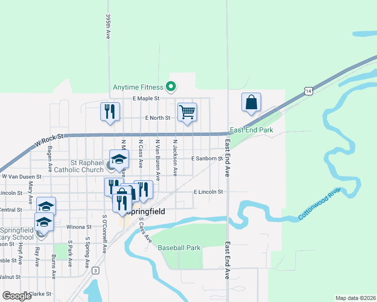 map of restaurants, bars, coffee shops, grocery stores, and more near 310 East Sanborn Street in Springfield