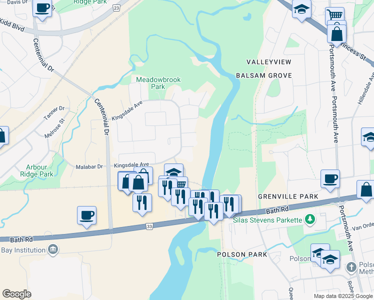 map of restaurants, bars, coffee shops, grocery stores, and more near 221 Petronella Place in Kingston