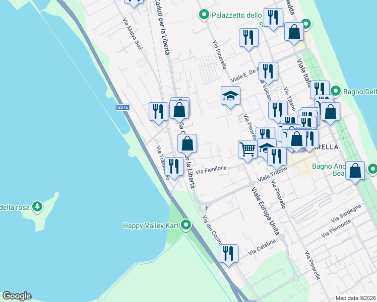 map of restaurants, bars, coffee shops, grocery stores, and more near 252 Via Caduti per la Libertà in Cervia