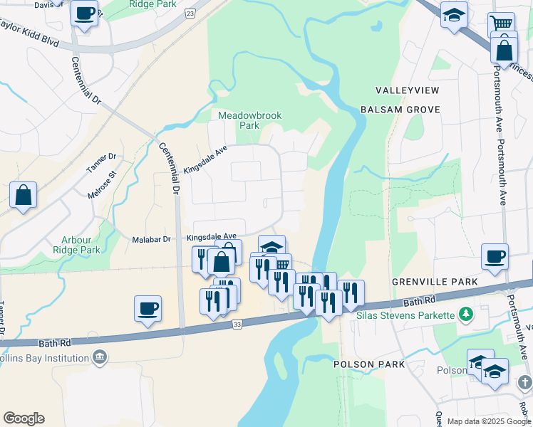 map of restaurants, bars, coffee shops, grocery stores, and more near 243 McLellan Court in Kingston