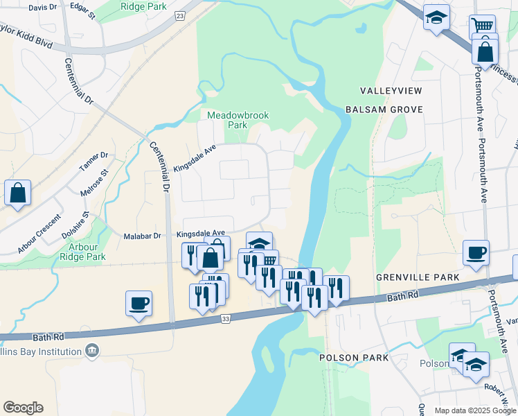 map of restaurants, bars, coffee shops, grocery stores, and more near 235 McLellan Court in Kingston