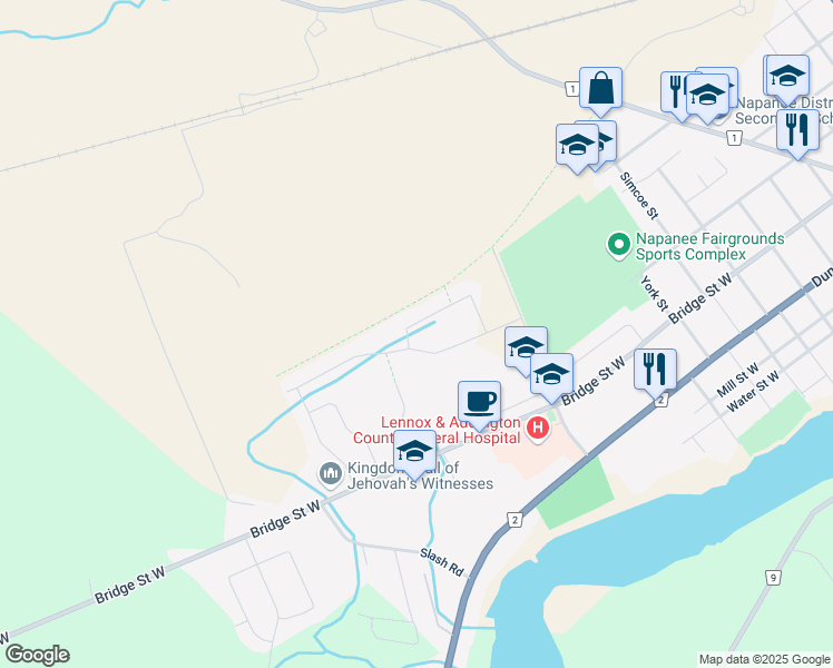 map of restaurants, bars, coffee shops, grocery stores, and more near 59 Beverly Street in Napanee